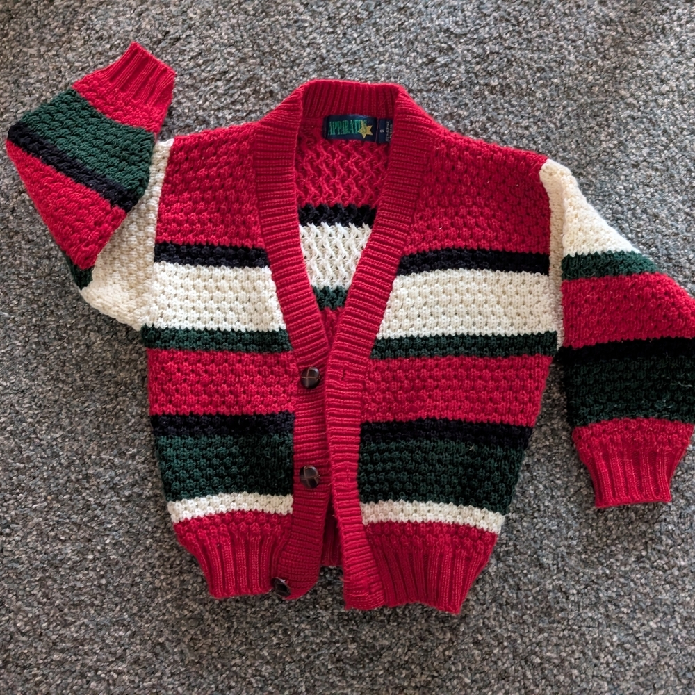 Vintage Toddler's Sz 5 Small Christmas Holiday Sweater Red, White, Green USA